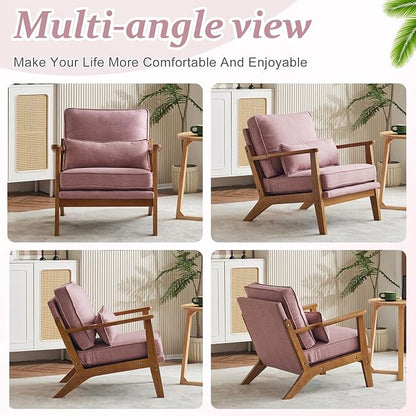 VINGLI Solid Wood Wide Armrests Accent Chair Set of 2, Upholstered Mid Century - Image 8