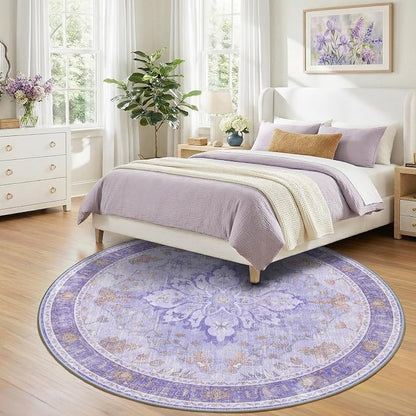 RELEANY Area Rugs Round 8ft Washable Non-Slip, Floral Vintage Distress Print - Image 3