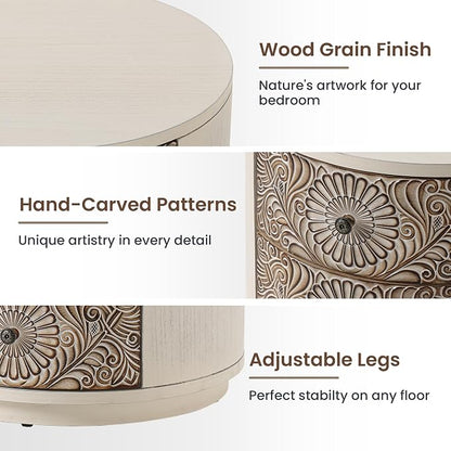 HOMPUS Round End Table Set 2, Fully Assembled Nightstand w 3 Storage Drawers - Image 5