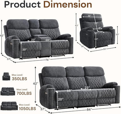 HAOMARKETS 3-Piece Power Recliner Sofa Set - Image 2