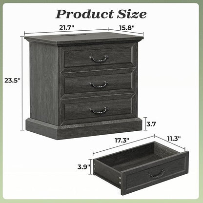 Huuger Nightstand with Charging Station, 3 Drawer Night Stand, 22 Inch Wider - Image 2