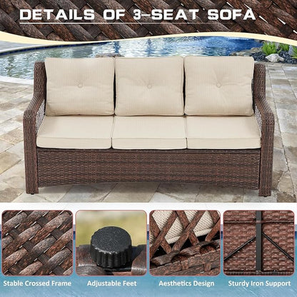 6 Pieces Wicker Patio Furniture Set Conversations Sets, 2 Outdoor 360° Swivel - Image 6