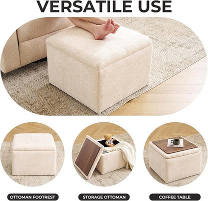 Cube Storage Ottoman, Chenille Ottoman Foot Stools, Ottoman Footstool - Image 4