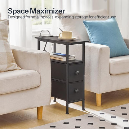 HOOBRO End Table with Charging Station, Narrow Side Table with 2 Fabric Drawers - Image 4