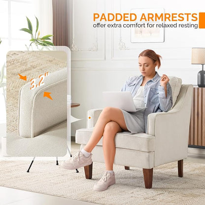 VINGLI Beige Accent Chairs Set of 2, Mid Century Modern Chairs, Upholstered - Image 4