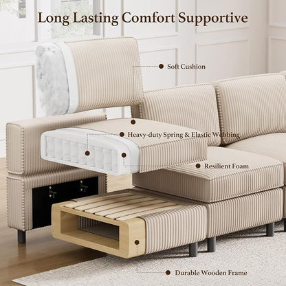 Belffin U Shaped Sectional Sofa Couch Convertible 6 Seater Corduroy Couch - Image 8
