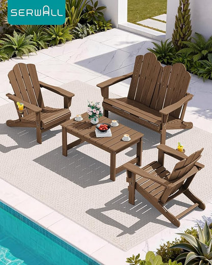 SERWALL 4 Pieces HDPE Patio Adirondack Chair Set, 2 Adirondack Chair - Image 9