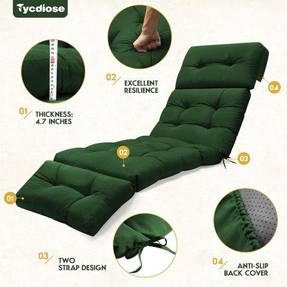Outdoor Chaise Lounge Chair Cushion Waterproof 74.4 x 22 x 4.7 Inches Memory - Image 5