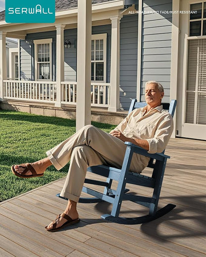 SERWALL Outdoor Rocking Chair Set of 2, HDPE Rocking Chair - Image 2