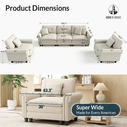 HERA'S HOUSE 3 Pieces Modular Sectional Sofa Sets, Oversized Couch Set - Image 9