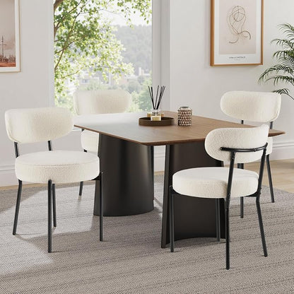 Sweetcrispy Dining Chairs Set of 4, Boucle Upholstered Modern Mid Century Round by Sweetcrispy