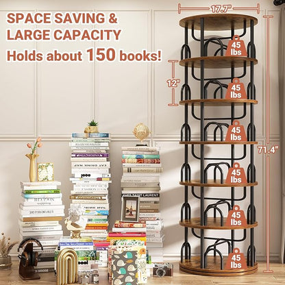 Aheaplus 6 Tier Rotating Bookshelf Tower, Revolving Bookcase, 360° Round - Image 2