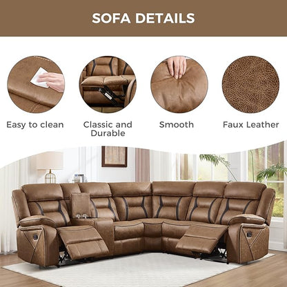 EBELLO Faux Leather Reclining Sectional Sofa Set - Image 6