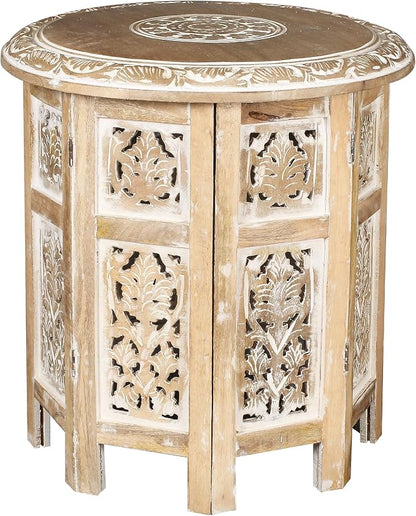 Lightnpro Hand Carved Solid Mango Wood Octagonal Accent Table by Lightnpro