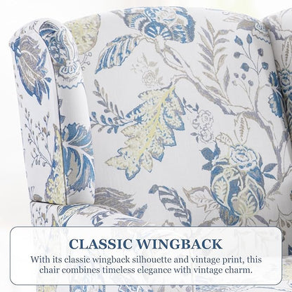 HUIMO Printed Wingback Accent Chair, Linen Upholstered High Back Armchair - Image 4