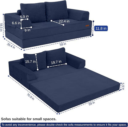 COMAX Convertible Sofa Bed, Folding Floor Couch Corduroy Fold Out Couch Bed - Image 2