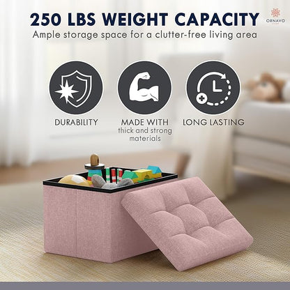 Ornavo Home Small Storage Ottoman Foldable Collapsible Rectangle Linen Ottoman - Image 7