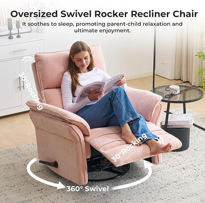 Oversized Recliner Chair, Chenille Glider Rocking Nursery Chair - Image 4