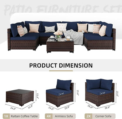 UPHA 7 Pieces Patio Furniture Sets, Wicker Outdoor Sectional Sofa Couch - Image 2