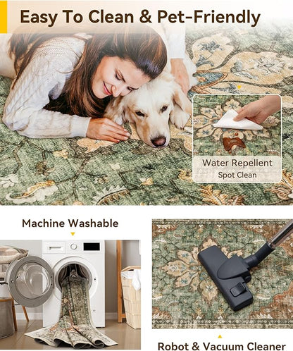 RELEANY Area Rugs Square 7ft Washable Non-Slip, Floral Vintage Distress Print - Image 3