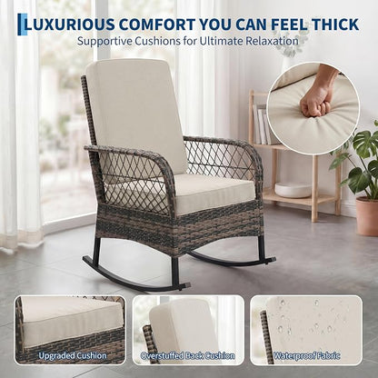 3 pcs Outdoor Rocking Bistro Set, Wicker Rocking Bistro Set - Image 4