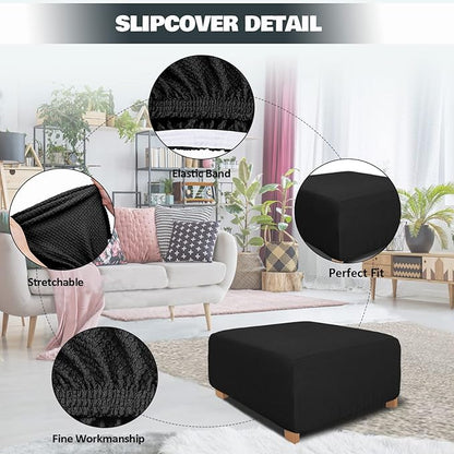 NeColorLife Square Ottoman Cover Jacquard Fabric Ottoman Slipcover Thick - Image 2
