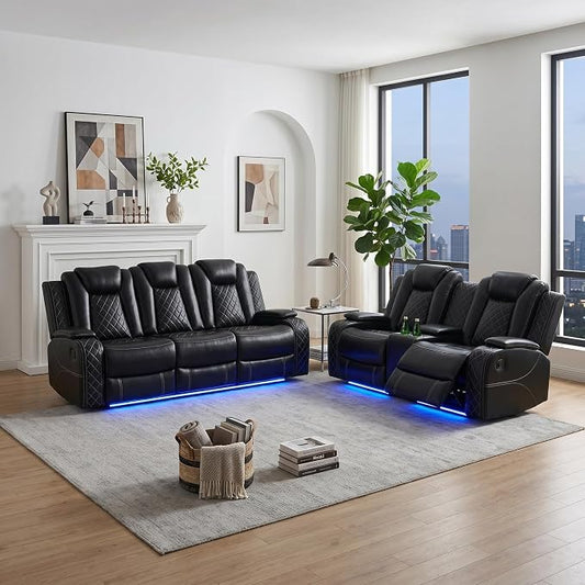 Power Recliner Sofa Set with LED Lights, Includes a Manual Loveseat and a 3 by Unknown