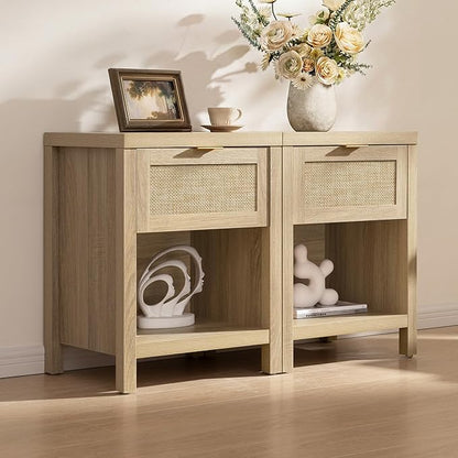 SICOTAS Rattan Nightstands Set of 2, Farmhouse Night Stand Bedside Table - Image 6