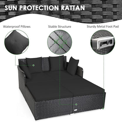 Tangkula Outdoor Rattan Daybed, Wicker Furniture - Image 5
