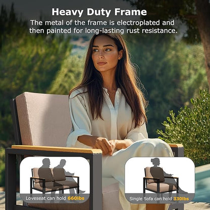 4-Piece Outdoor Patio Furniture Set, Metal Conversation Sofa Set - Image 3