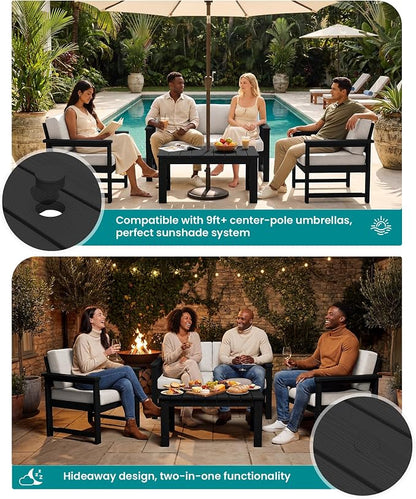 SERWALL 5 Pieces HDPE Outdoor Conversation Sofa Set - Image 3