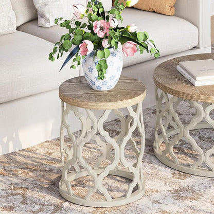 karlott Farmhouse End Table, 18.5'' French Country Round Side Table, Distressed - Image 4