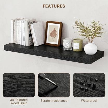 Acovy 40 Inch Floating Shelves, 3D Textured Wood Grain, Wooden Shelves - Image 4