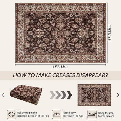Area Rugs for Living Room, 4x6 Washable Rugs for Bedroom, Non-Slip Retro Floral - Image 2