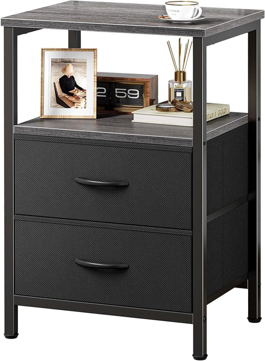 Huuger Night Stand with 2 Drawers, Bed Side Table with Open Shelf, Wooden Top by Huuger