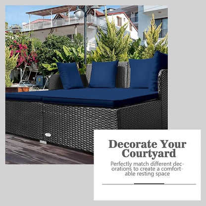 COSTWAY Outdoor Patio Rattan Daybed, Sponge Cushioned Loveseat Sofa - Image 8
