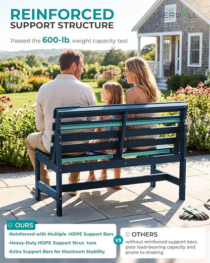 SERWALL Outdoor Bench, All Weather HDPE Outdoor Benches, 2-Person Armless Porch - Image 5