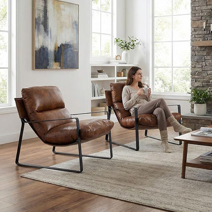 LukeAlon Modern PU Leather Accent Armchair, Upholstered Soft Living Room Chair - Image 3