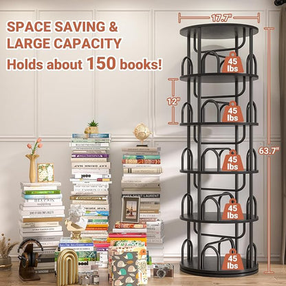 Aheaplus 5 Tier Rotating Bookshelf Tower, 360 Display Spinning Bookcase - Image 2