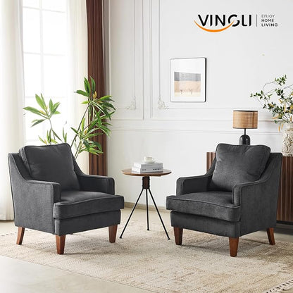 VINGLI Black Accent Chairs Set of 2, Mid Century Modern Chairs, Upholstered - Image 2