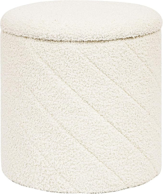 PINPLUS Ottoman with Stroage Round Boucle Ottoman and Tray Sherpa Removable by PINPLUS
