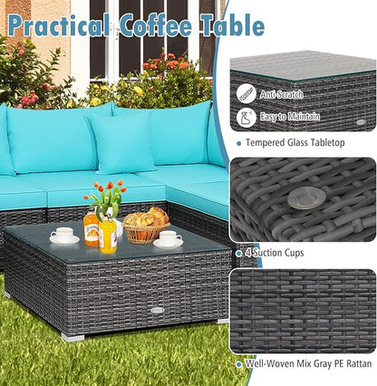 Tangkula 7 Pieces Wicker Patio Furniture Set, All-Weather Outdoor Rattan - Image 6
