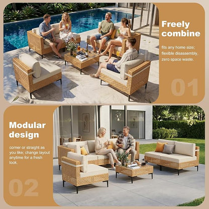 ABCASA 9-Piece Patio Sectional Furniture Set, Boho Patio Conversation Set - Image 4