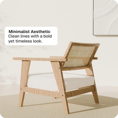 BELLEZE Mid Century Modern Rattan Chair Accent Natural Wood Armchair - Image 5