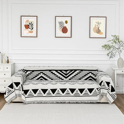 MYSKY HOME Boho Couch Cover for Dogs Washable Black Rhombic Couch Sofa by MYSKYHOME