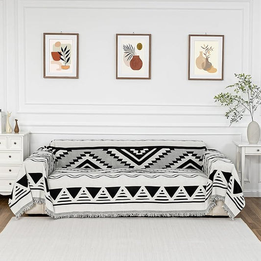 MYSKY HOME Boho Couch Cover for Dogs Washable Black Rhombic Couch Sofa by MYSKYHOME