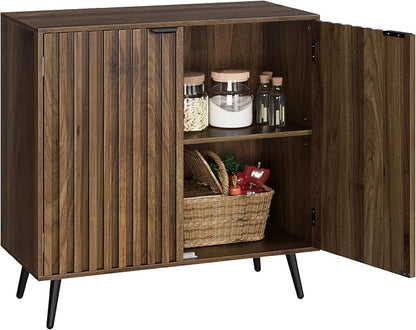 Smuxee Fluted Sideboard Cabinet, Freestanding Walnut Buffet Cabinet - Image 9