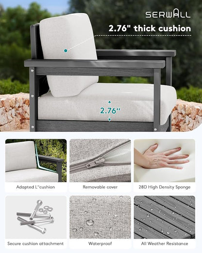 SERWALL 3 Pieces HDPE Outdoor Sofa Bistro Set - Image 3