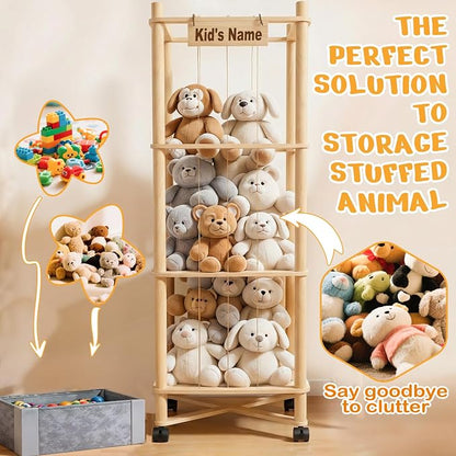 Stuffed Animal Storage with Toys Tray, 57In Large Wooden Stuffy Plushies - Image 4