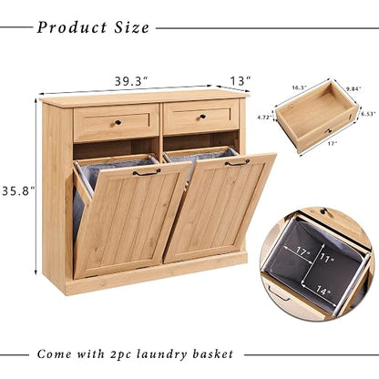 IFGET Double Tilt Out Trash Cabinet, 20 Gallon Farmhouse Laundry Hamper Cabinet - Image 2